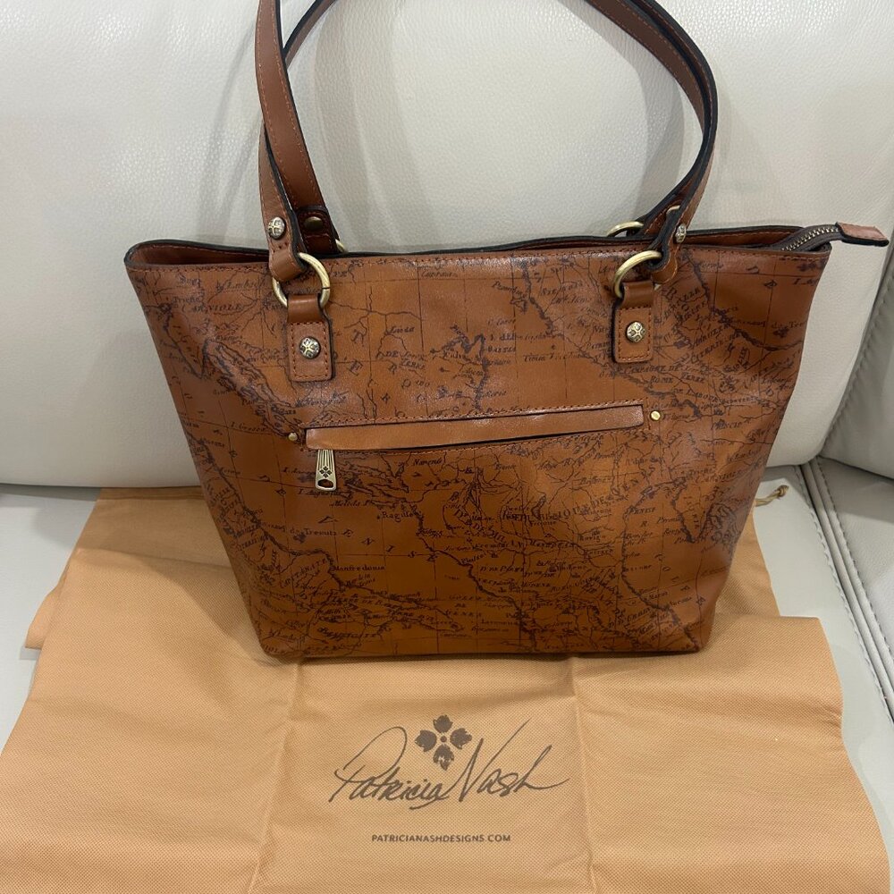 Patricia Nash Signature Map Alessano Leather Tote Handbag Signature Map Print - Picture 9 of 9